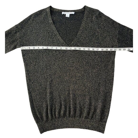 Diane von Furstenberg DVF Black Gold Metallic V-Neck Sweater Oversized‎ Small - Picture 3 of 8